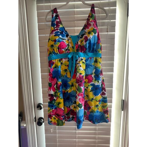 ECupper One Piece Floral Swimdress W/ Attached Boyshorts Multicolor Size 3XL - Picture 3 of 10